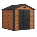 Abri de jardin en résine et métal aspect bois Marron et Noir, 213 x 127 x 185 cm, double porte