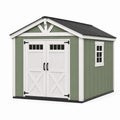 Abri de jardin style grange 240 x 180 x 220 cm en bois Vert Sauge, Blanc et Noir avec double porte