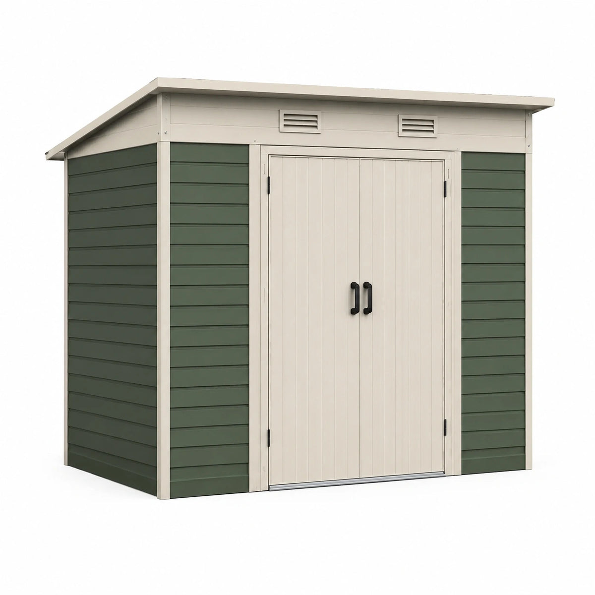 Abri de jardin en résine vert et beige 191 x 111 x 198 cm avec doubles portes et aérations