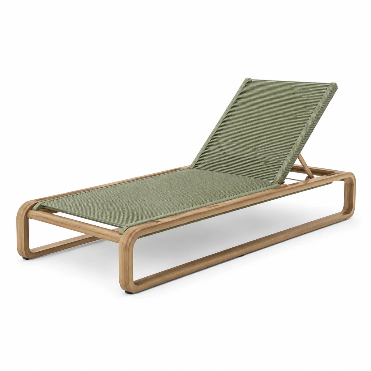 Bain de soleil inclinable 200 x 70 x 35 cm en bois naturel et corde vert sauge