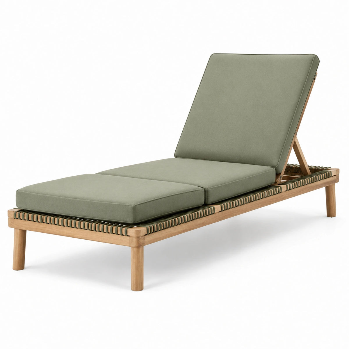 Transat de jardin en bois naturel vert et marron clair, dossier réglable, 200 x 75 x 82 cm
