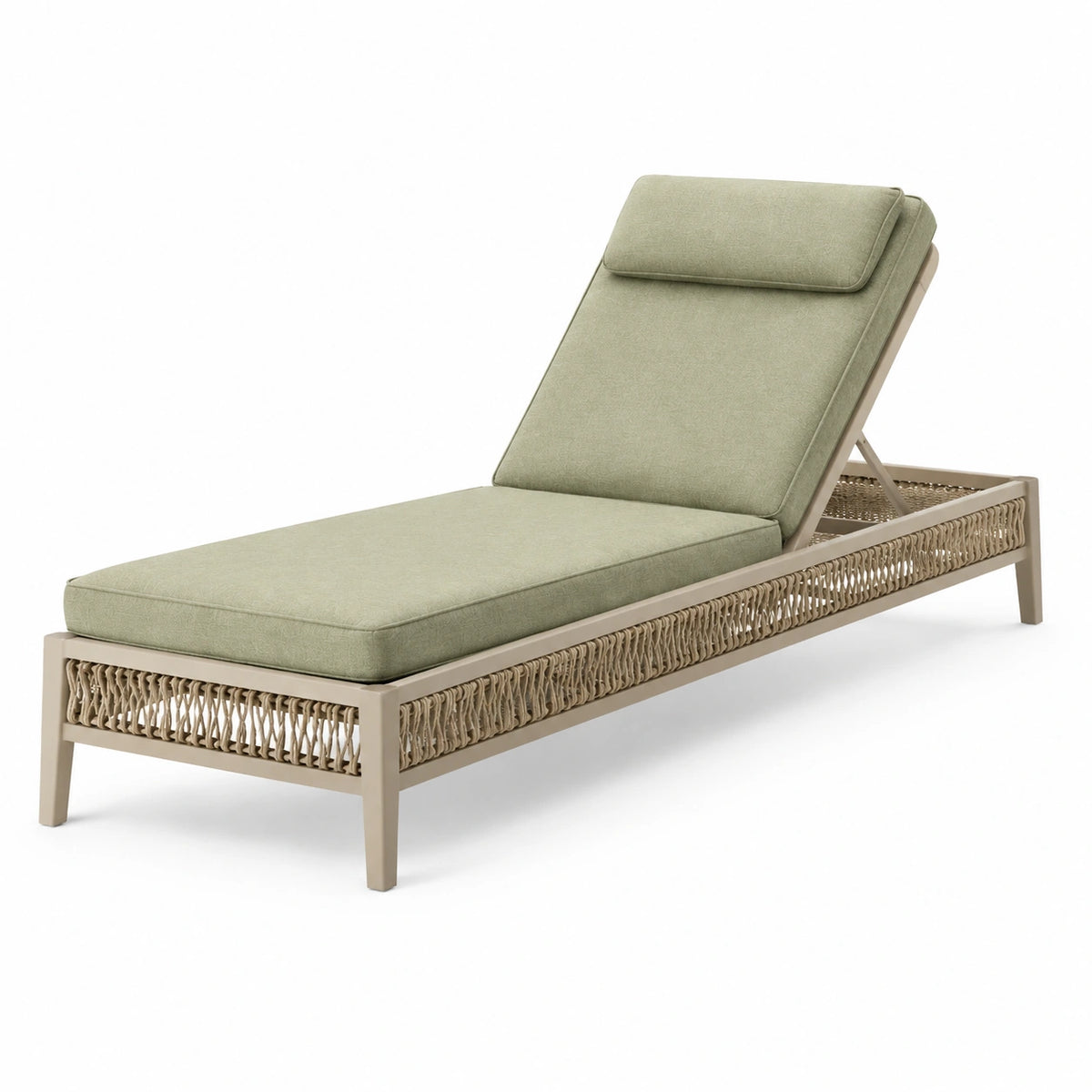 Chaise longue d'extérieur réglable 200 x 75 x 85 cm en aluminium beige avec coussins verts