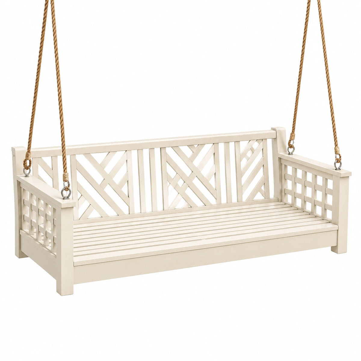 Banquette suspendue en bois crème 150 x 65 x 55 cm à motifs géométriques