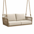 Balancelle suspendue bohème 2 places en résine tressée beige, 140 x 75 x 65 cm