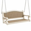 Balancelle classique en bois beige et fibres tressées naturelles, 120 x 60 x 55 cm