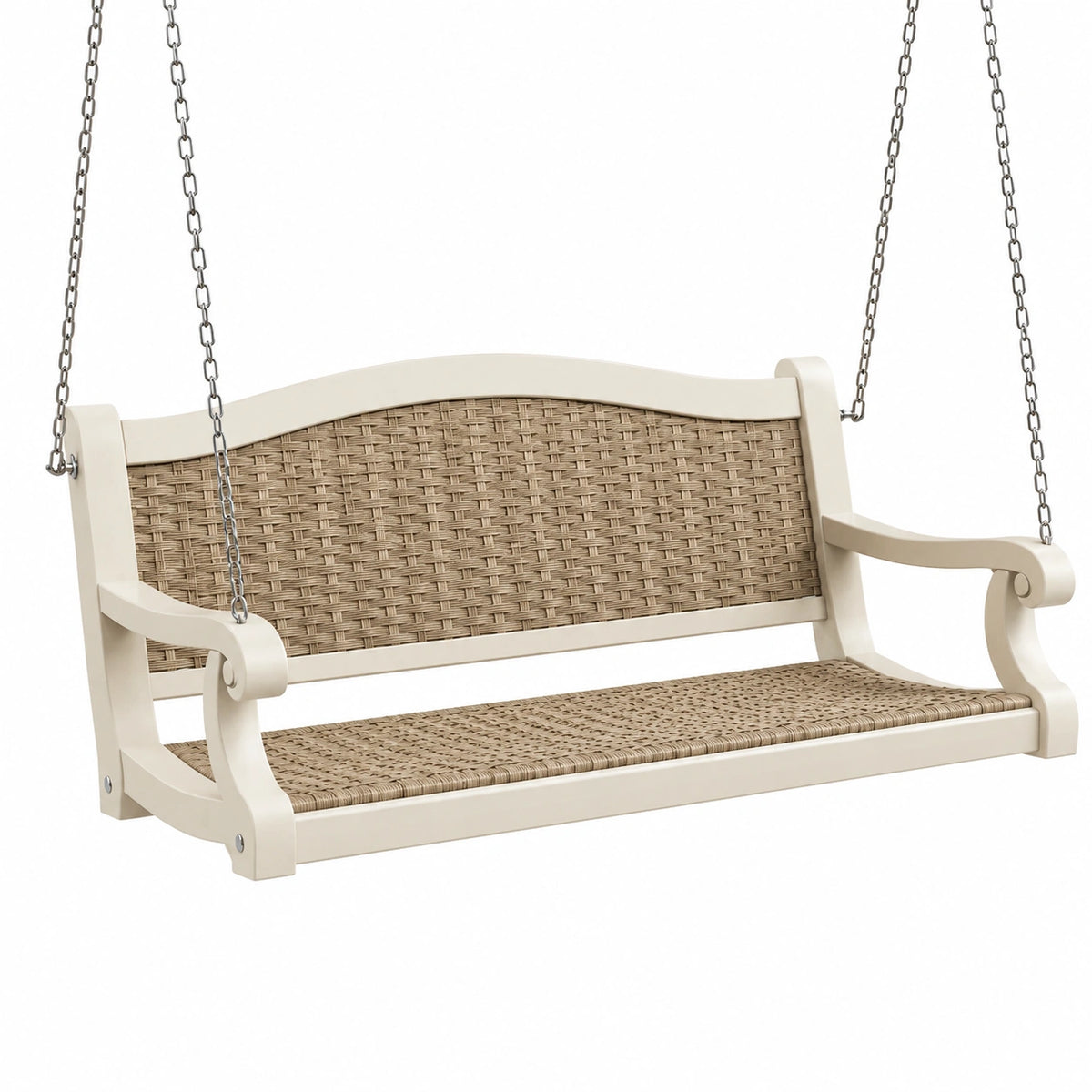 Balancelle classique en bois beige et fibres tressées naturelles, 120 x 60 x 55 cm