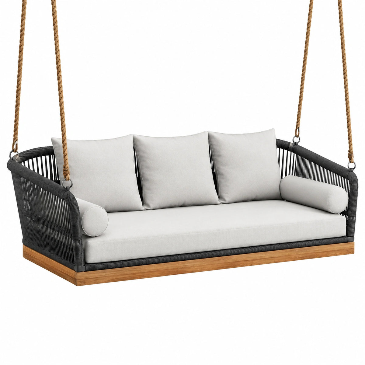Balancelle suspendue contemporaine 180 x 75 x 70 cm Noir, Gris clair et Marron naturel