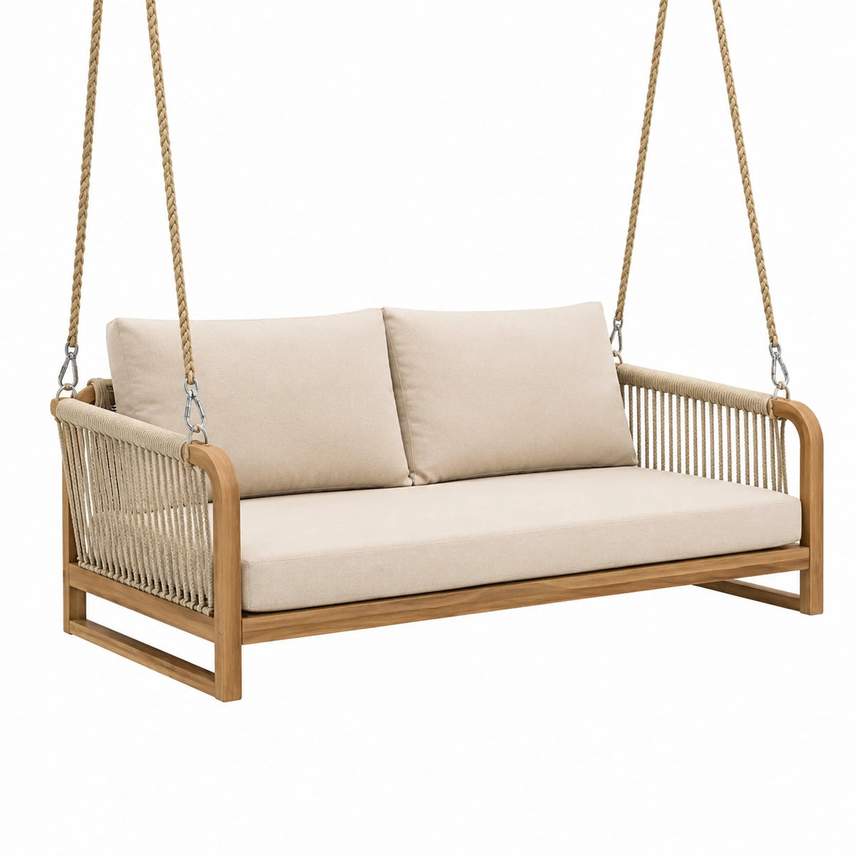 Canapé balançoire suspendu en bois beige et marron, 160 x 75 x 65 cm