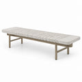 Banc contemporain en pierre et métal beige, 180 x 40 x 45 cm