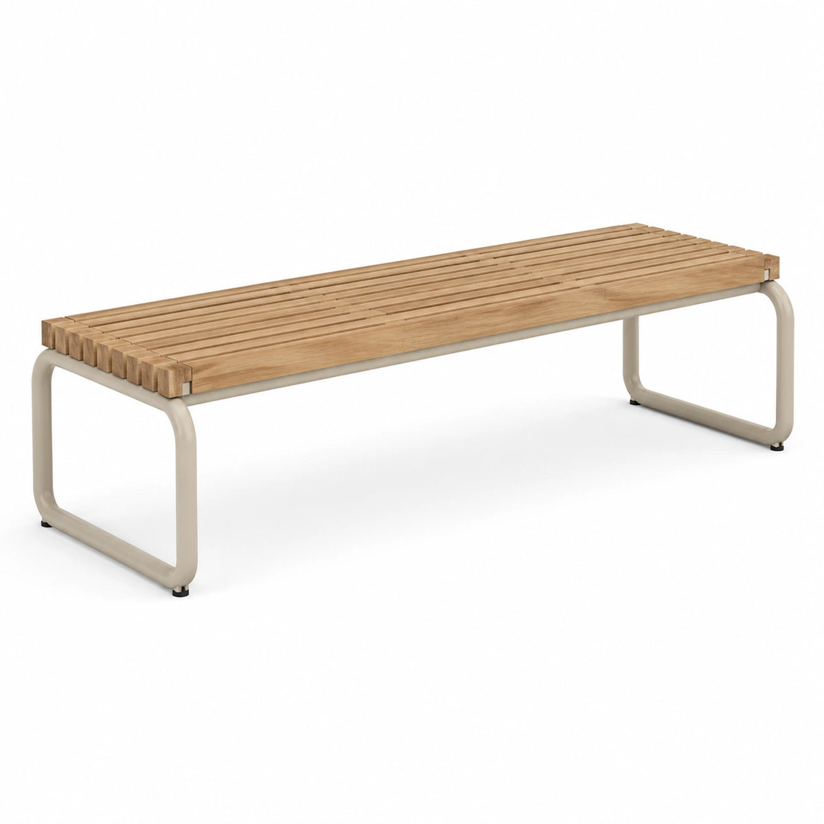Banc contemporain en bois naturel et métal beige, 180 x 45 x 45 cm