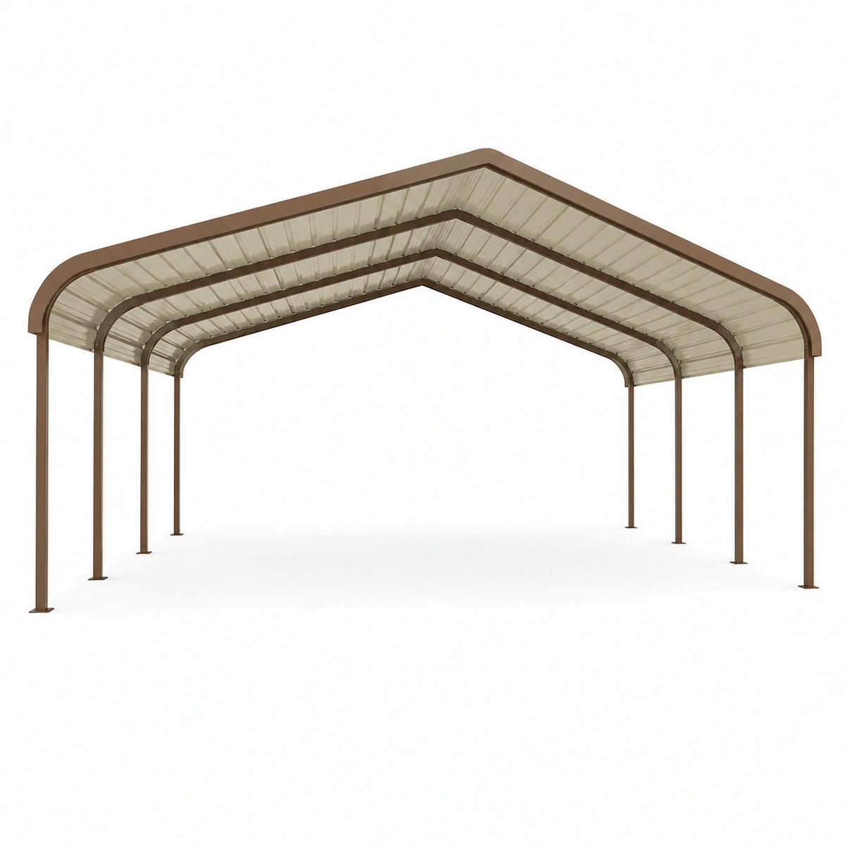 Structure extérieure 600 x 300 x 270 cm en acier marron avec toiture en polycarbonate translucide