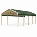 Abri de voiture métallique 600 x 300 x 270 cm à toit à deux pentes Vert et Beige