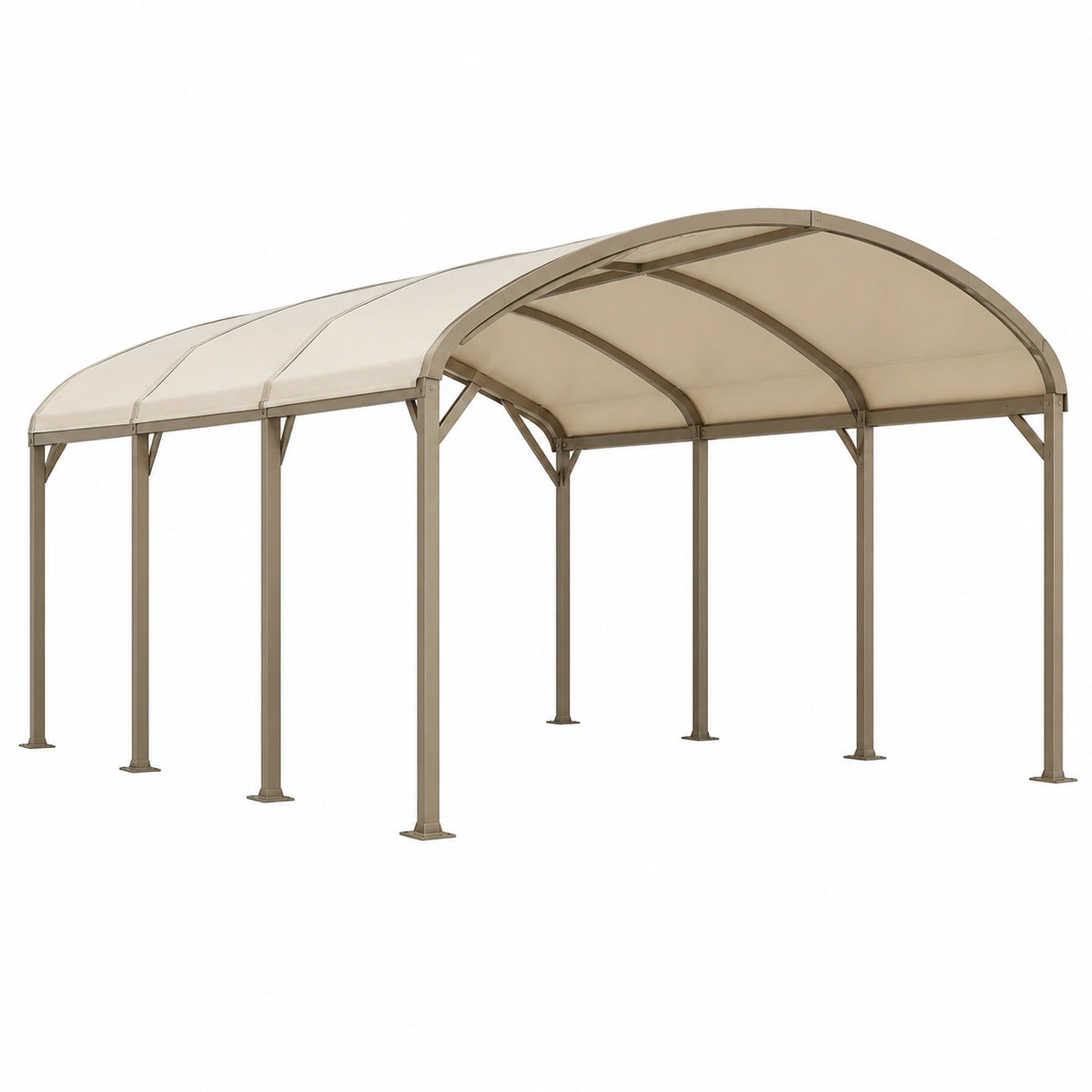 Carport extérieur beige à toit cintré en acier et textile, 600 x 300 x 290 cm