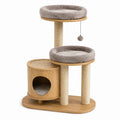 Arbre à chat 60 x 45 x 110 cm en bois naturel, beige et taupe avec niche, couchages et poteaux à griffer