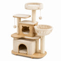 Arbre à chat beige et bois naturel 80 x 60 x 150 cm avec poteaux en sisal, niches et couchages