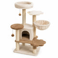 Arbre à chat beige et marron 60 x 50 x 145 cm en sisal et peluche avec niche, hamac et plateformes