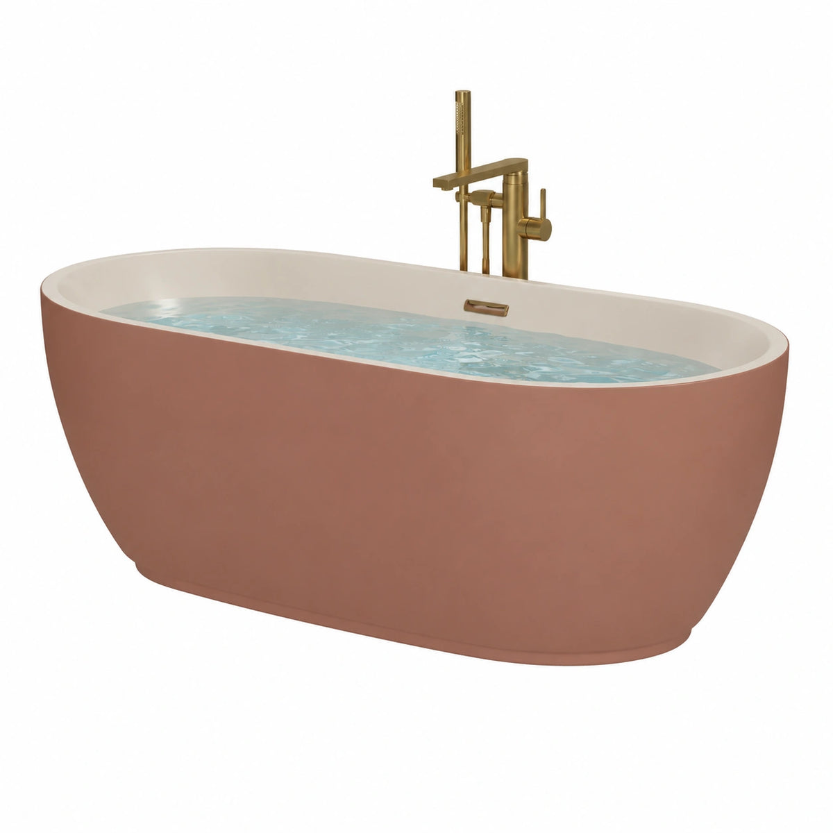 Baignoire îlot ovale en acrylique rose mat et blanc, 170 x 75 x 58 cm